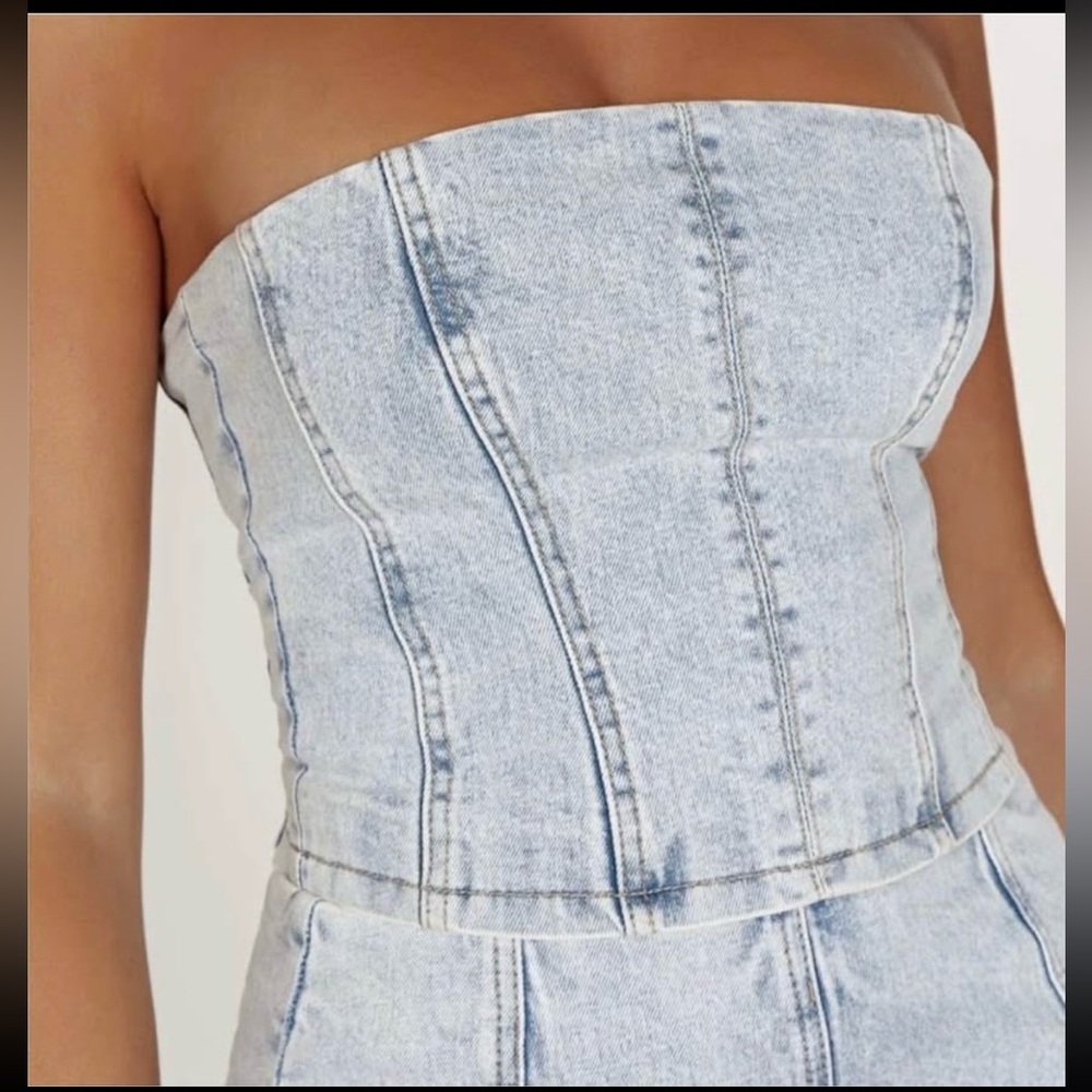 Meshki Jordana Denim Top - Light Blue